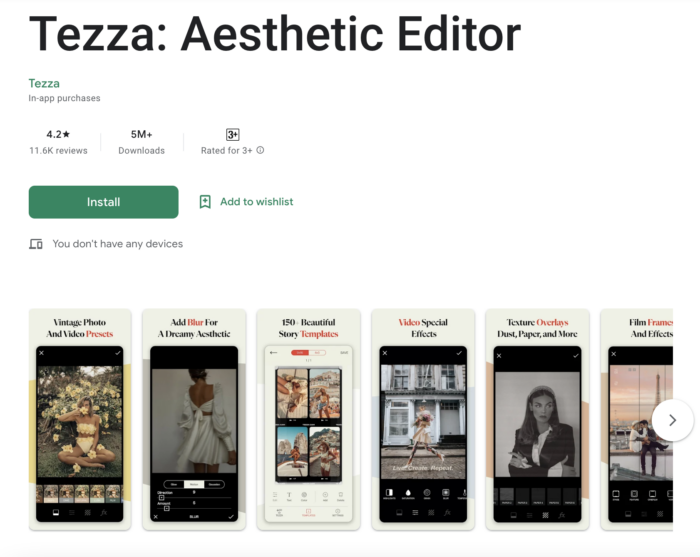 screenshot of tezza app