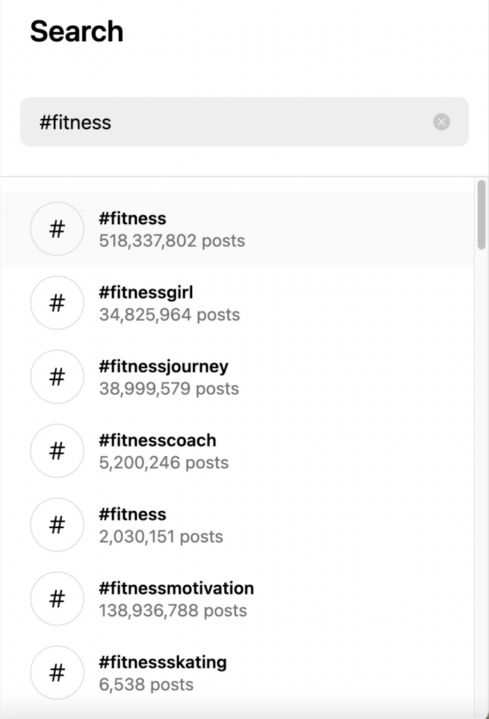 #fitness search on instagram
