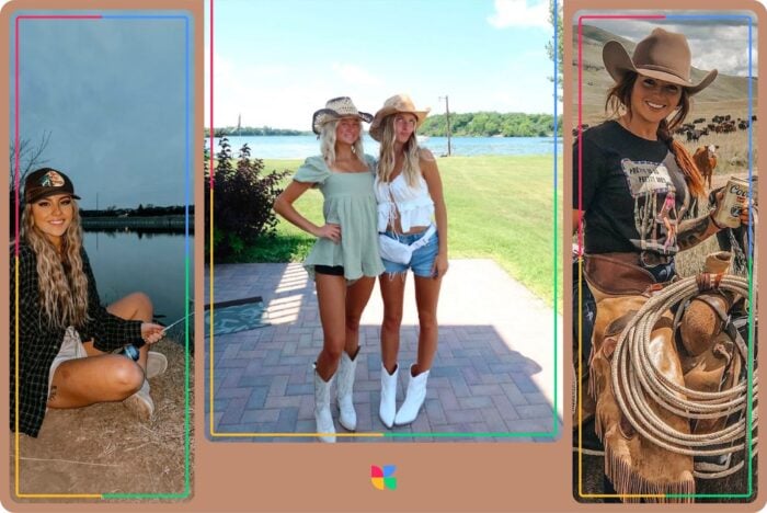 Country girl aesthetic: Girls with cowboy hats and boots.