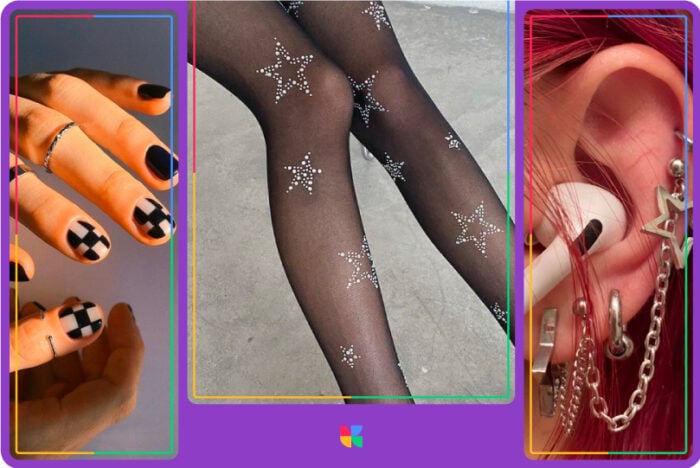 e-girl aesthetic details: nails, stars.