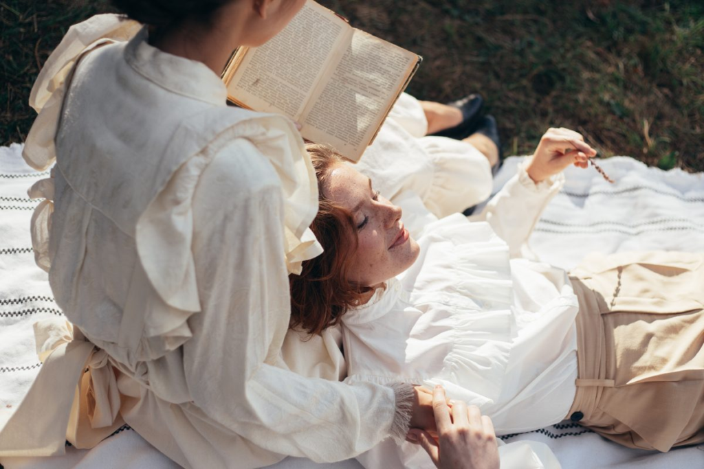 light academia aesthetic, girls laying under the sun