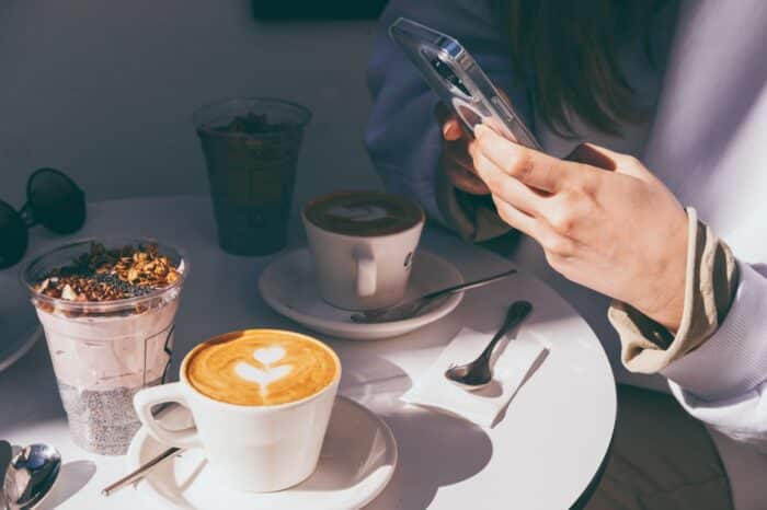 creating Instagram content in the coffee shop