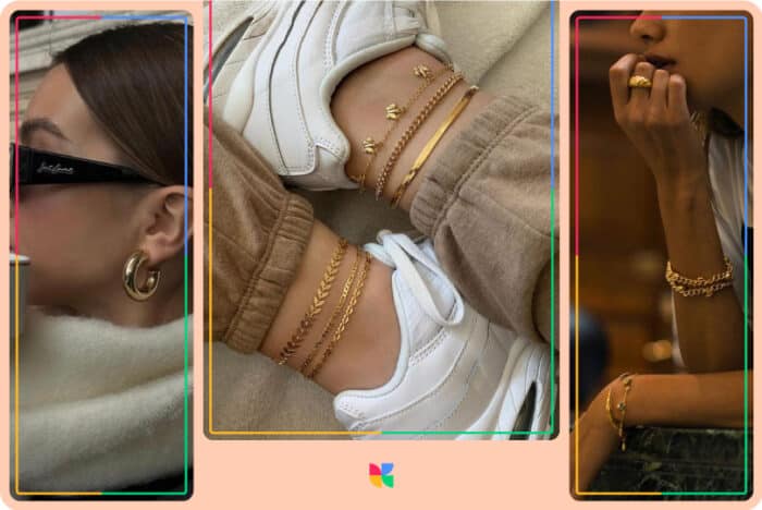 that girl aesthetic details: Jewelry such as earrings, rings, bracelet.