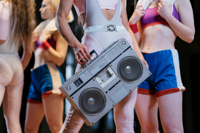 90’s work out aesthetic with vintage tape recorder