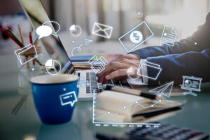 creating a marketing content on the laptop