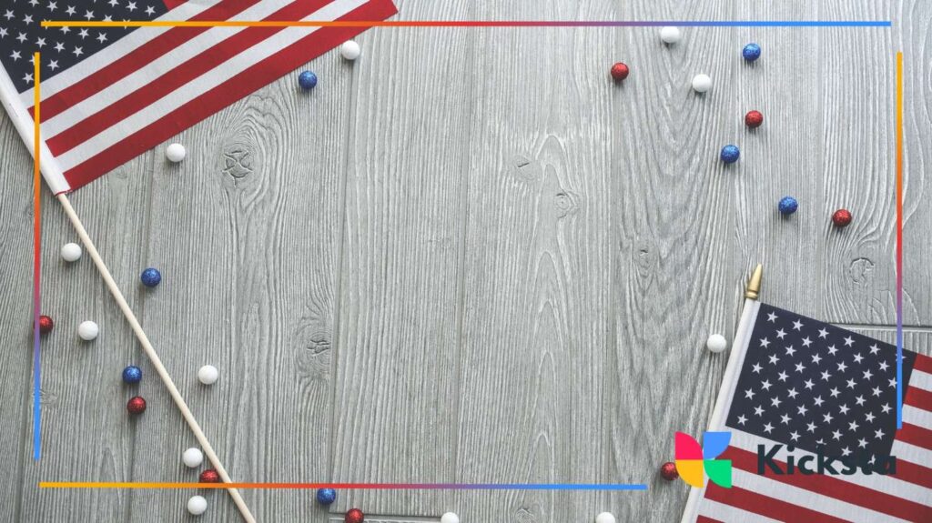 Patriotic flags and beads on wood