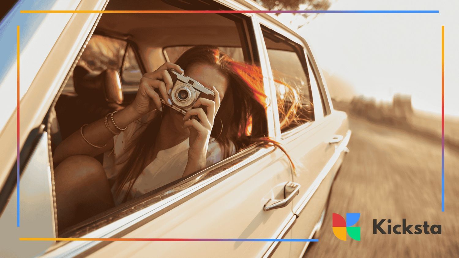 girl taking picture in the white car