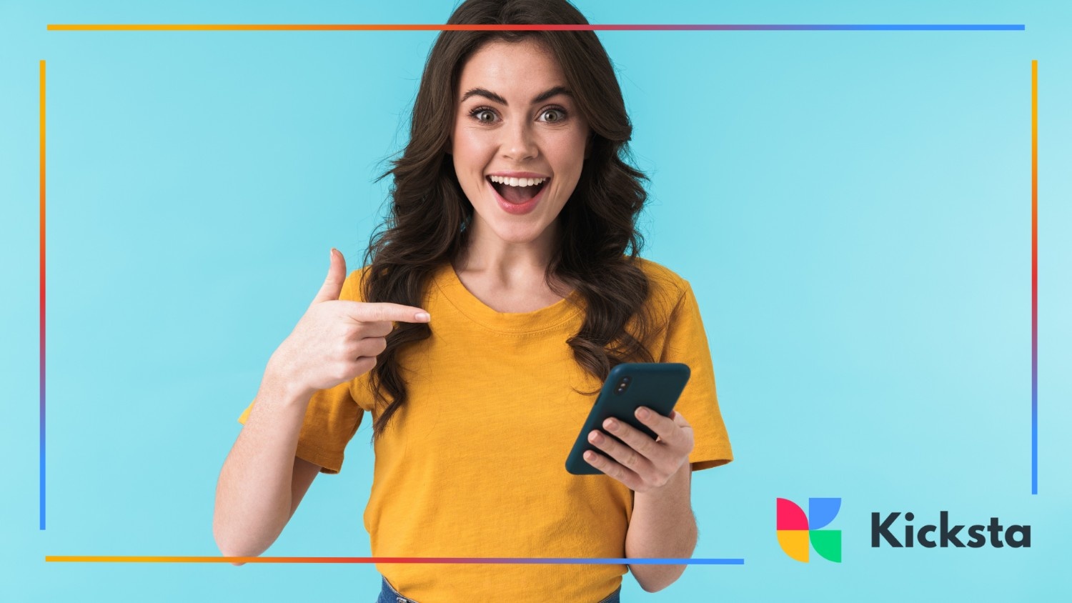 Girl holding phone happy